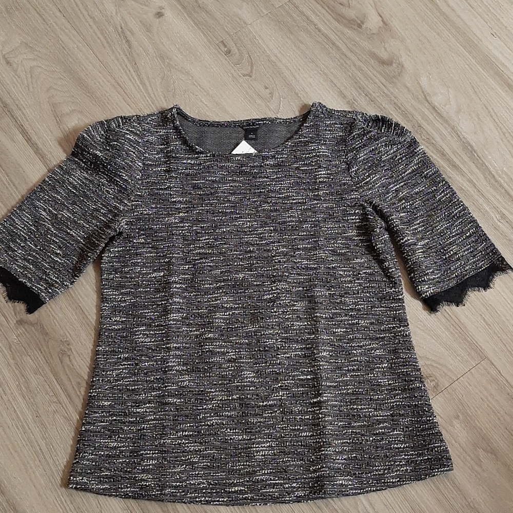 Ann Taylor Short Sleeve Lace Trim Shirt